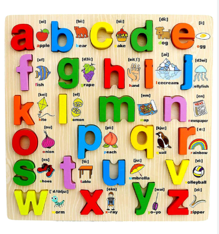 Kids 3D Wooden Puzzle Board (Lowercase Letters,) | Montessori Educational Toy | Colorful Learning & Grasp Board for Toddlers & Preschool