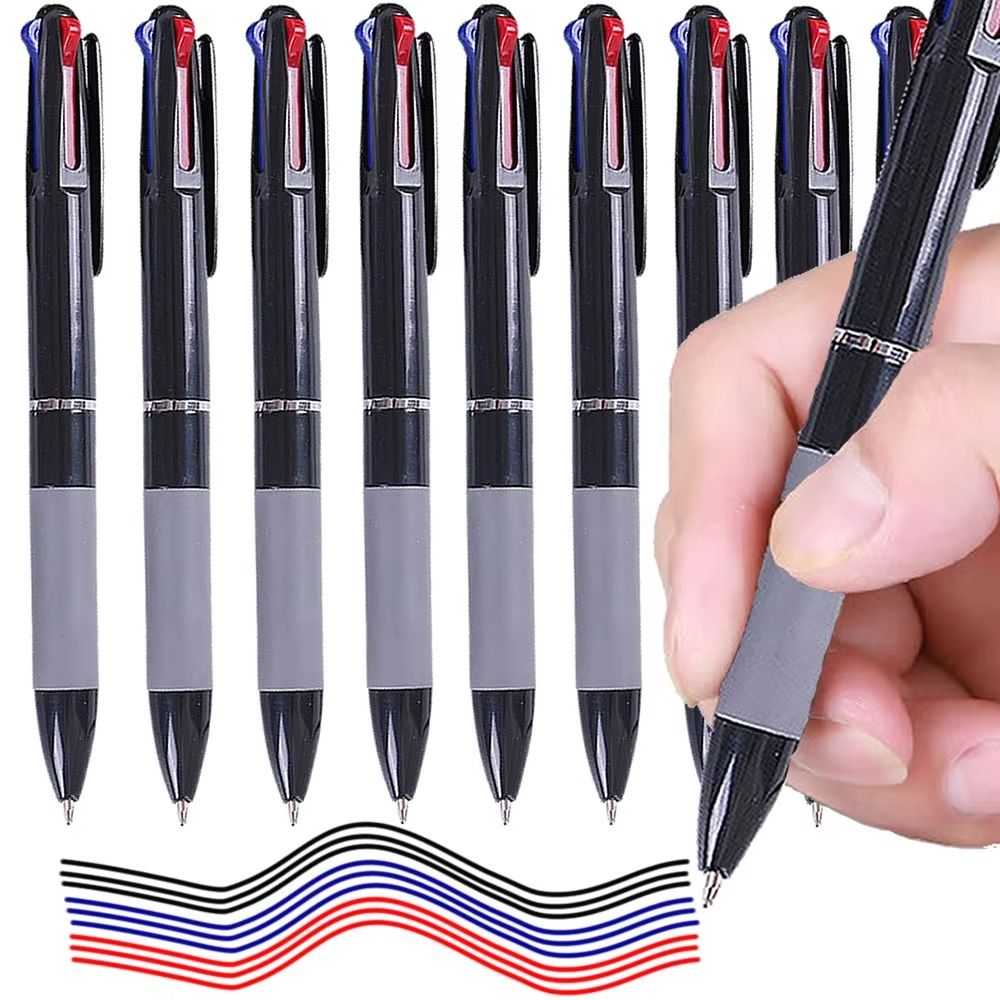 1/10Pcs Durable 3 in 1 Ballpoint Pens Red/Black/Blue Ink Color 0.7mm Ball Point Pen Writing Stationery Student