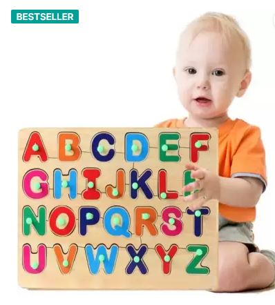 Vylon Big Size (30x23 cm) Wooden Alphabet Numbers Puzzle Set: Bilingual English Urdu Learning Toy for Kids