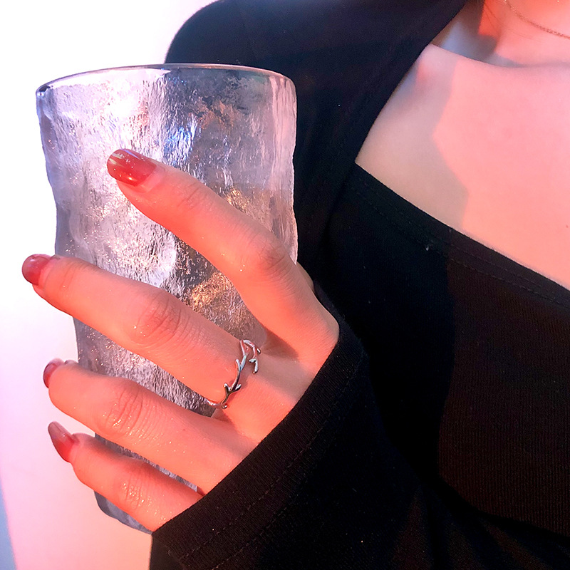 【Recently popular】One deer has you ring female niche design antler plain ring open ring female ins tide couple pair ring