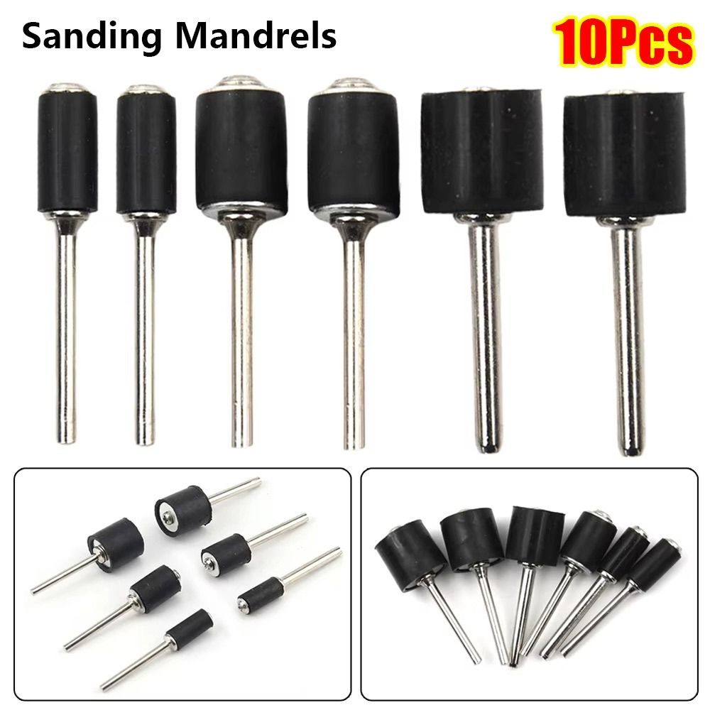 10Pcs/Set New 1/8inch Sanding Mandrels 6.35/9.5/12.7mm Rubber Sandpaper Circle Kit Grinder Drum Rod Abrasive Tool