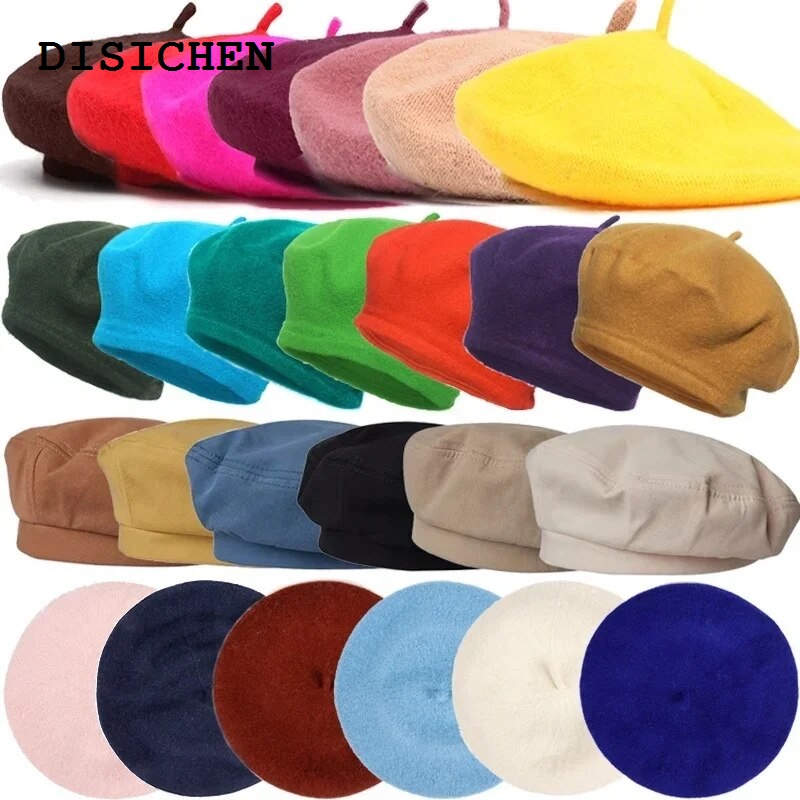 DISICHEN Profesional Wool Beret Hats for Women Winter Warm Headwear French Artist Hats Knitting Beanies Hats Plain Berets Lady Girl Autumn Street Cap