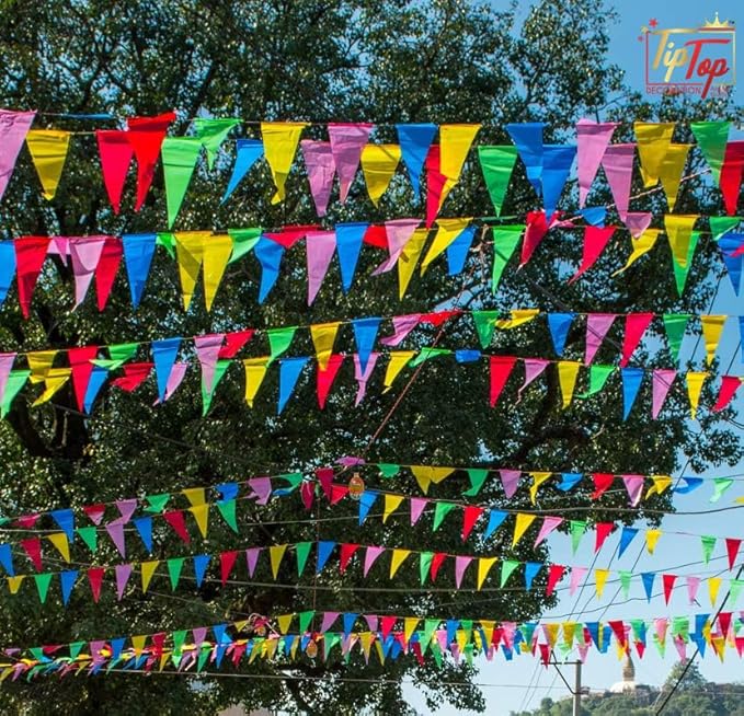 FR-KG Premium Paper Triangle Cutouts Pennant Pre-cut Flags Banners (Standard) (Multipurpose) (Multicolor, Pack of 1) Brand: TIPTOP DECORATION Jhanda / Jhandi | 60 Pieces in 1 Pack