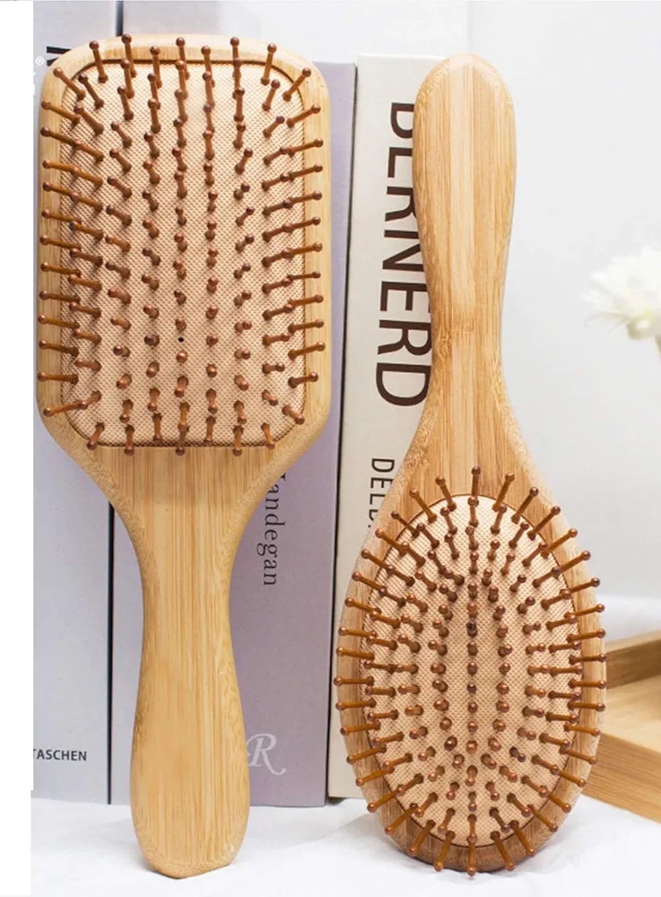 2 Pc Natural Bamboo Wooden Hair Brush Brush Comb Massage Scalp Health Airbag Hair Comb