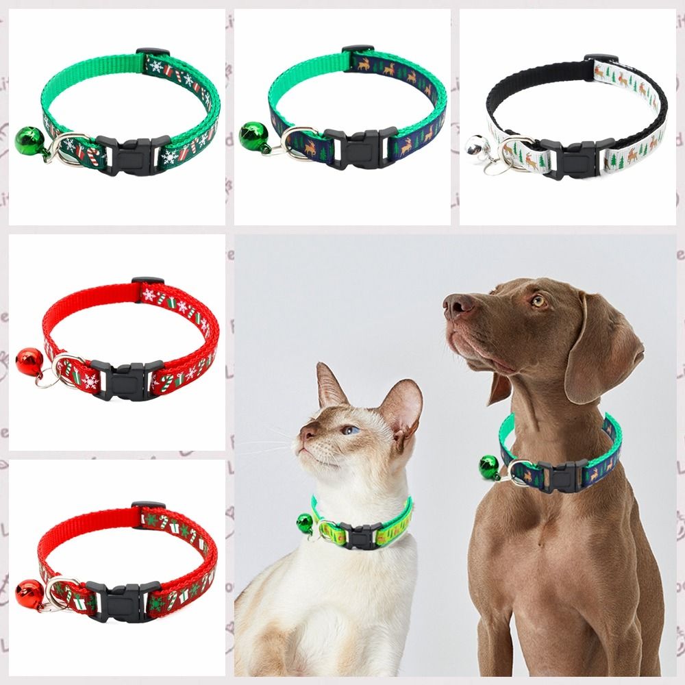 Cat Choker with Bell Christmas Cat Collar Polypropylene Snowflake/Elk Deer Pattern Christmas Pet Collar Adjustable White/Green/Red Elk Dog Necklace Festival Party