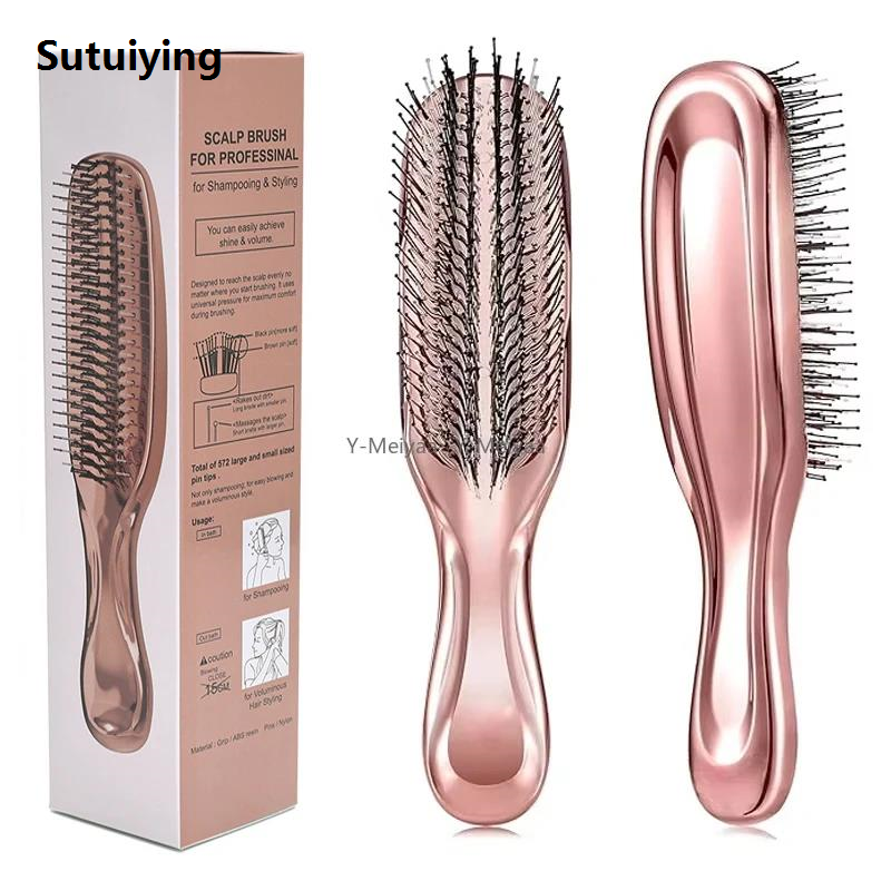 Sutuiying Japanese Premium Head Massager Scalp Brush Hair Massager Shampoo Profesional Brush Wet Plastic Detangling Brush Hair Cleaning Comb Rose Gold