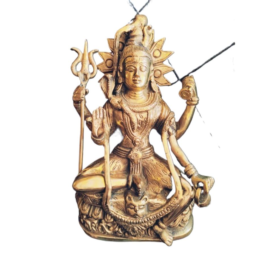 Shiva Statue, Pure Brass Antique Lord Mahadev Statue - 10.2 Inch Tall