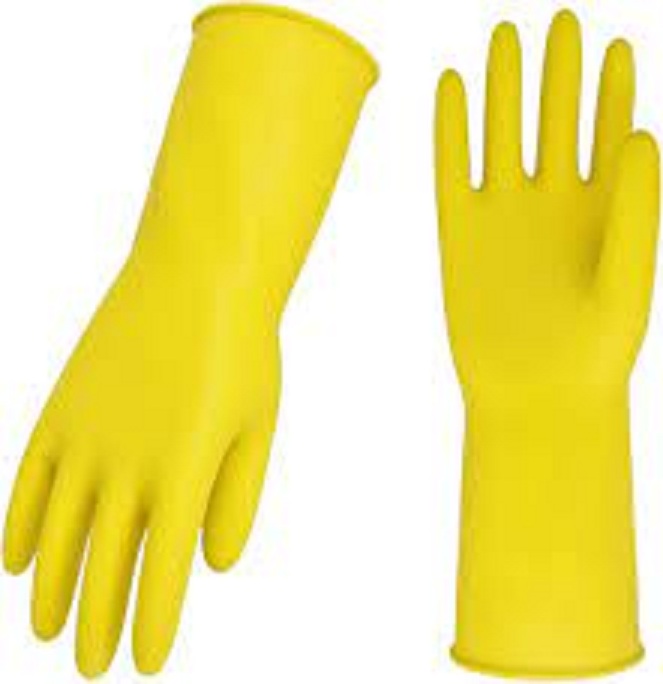 Yellow Rubber Dish Washing Gloves For Kitchen Cleaning, Strong Work , Painting ,Gardening - Latex Waterproof Housework Use - 1 Pair