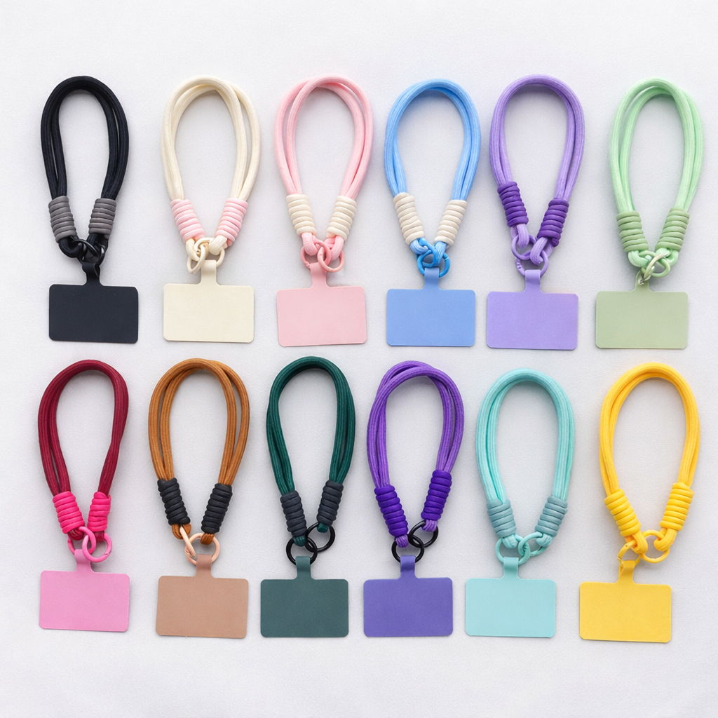 Amo store Macaron Color Short Mobile Phone Lanyard With Color Pad Patch Phone Case Pendant Anti Loss Handmade Unisex Phone Wrist Strap
