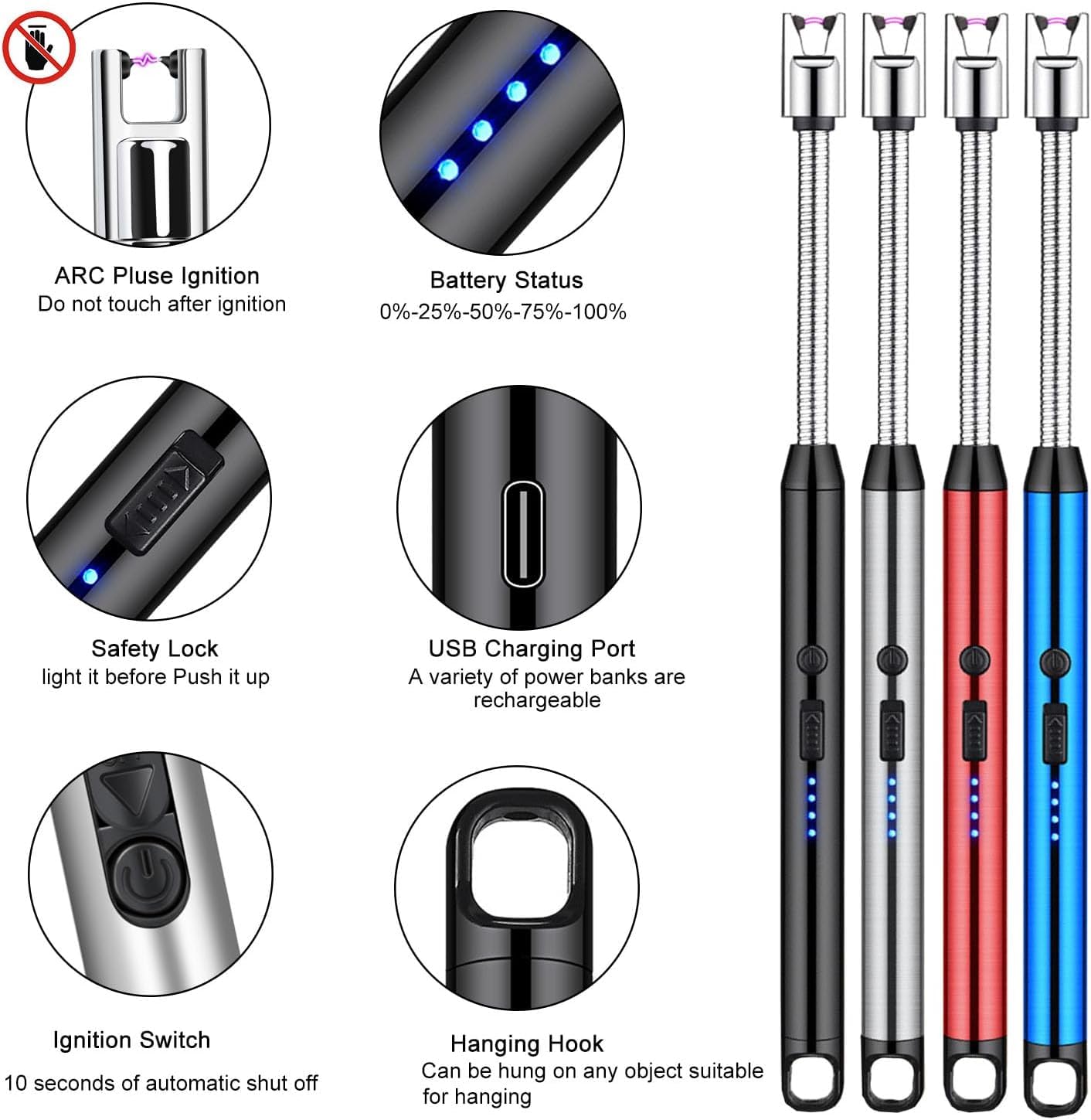 Light Lighter, Electric Lighter USB-C Rechargeable Arc Lighter with Safety Switch, Windproof