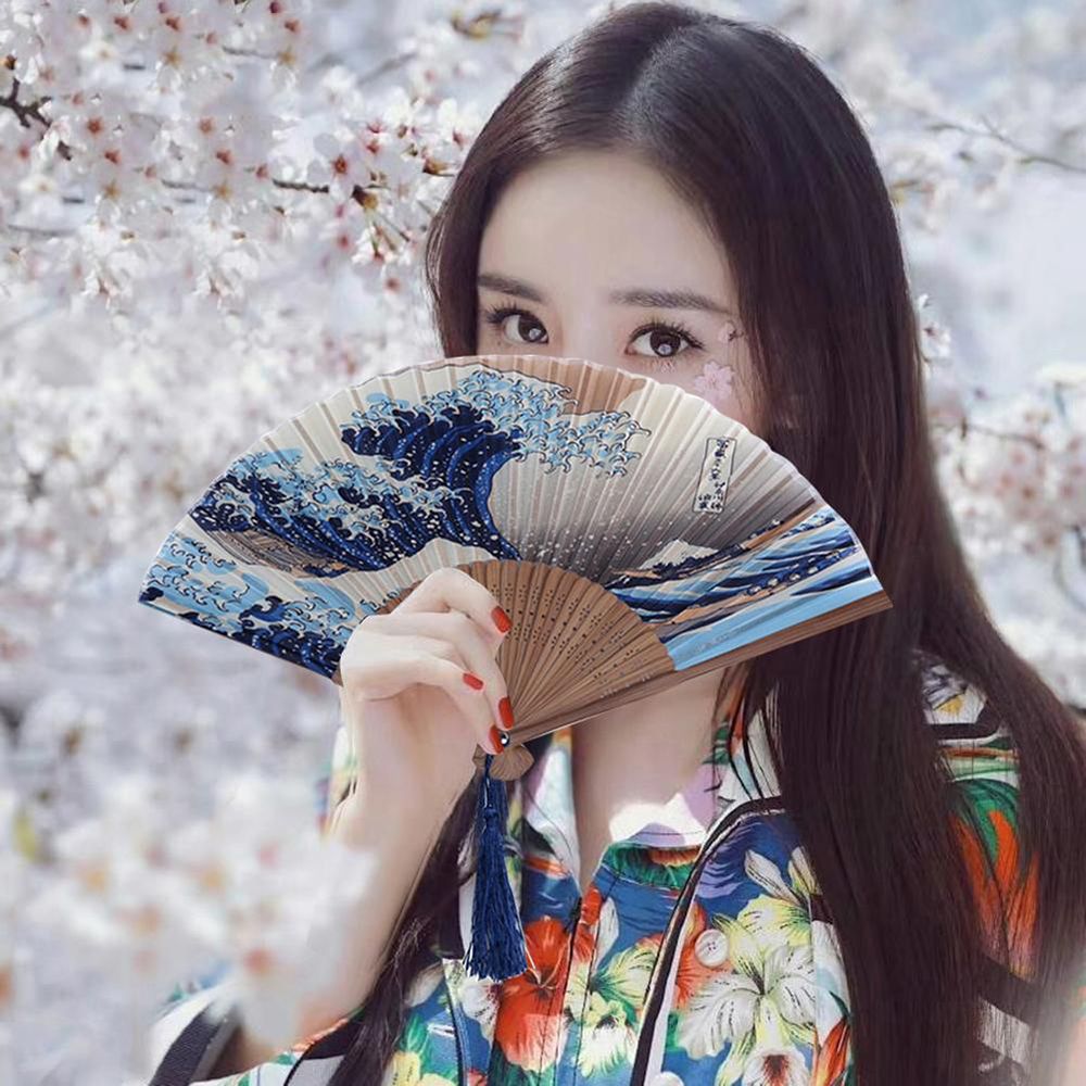 Japanese Style Kanagawa Home Party Prom Decoration Folding Fan Wedding Hand Fan Hand Held Fan
