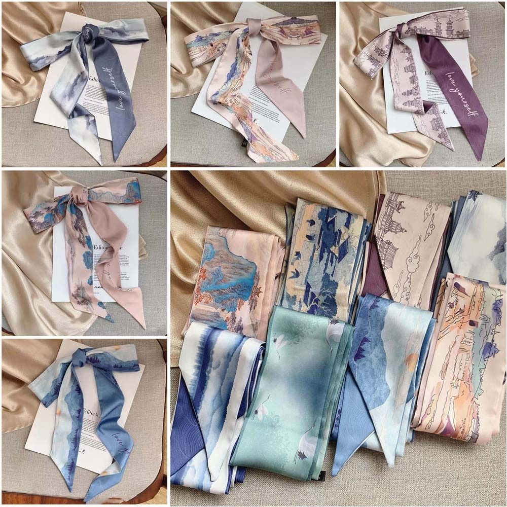 Retro Floral Headband Ribbon Oil Painting Headscarves Chinese Style Neck Tie