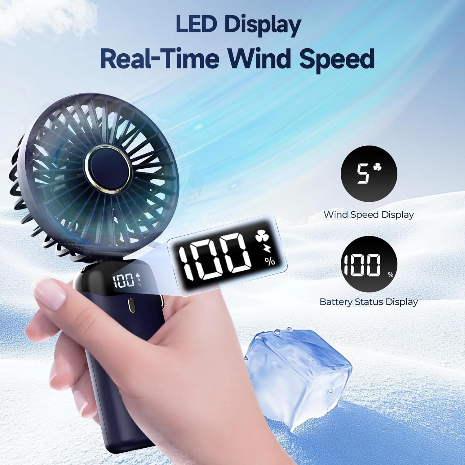 Handheld Fan Portable Fan Mini Digital Fan With LED Display & Stand