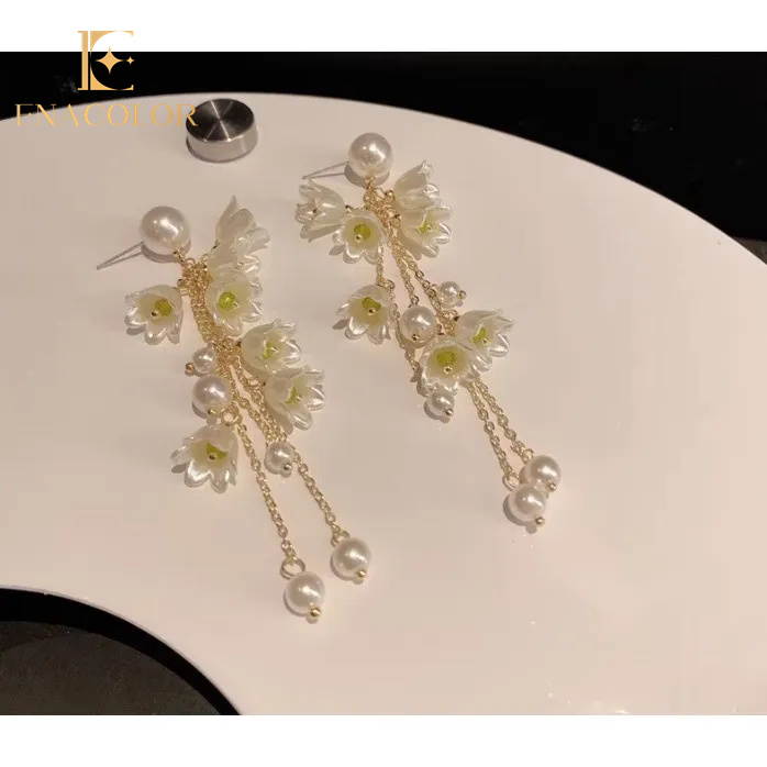 Korean Elegant Female Pearl Flower Drop Earrings Ins Girl New Fashion Accessories Tassel Gifts
