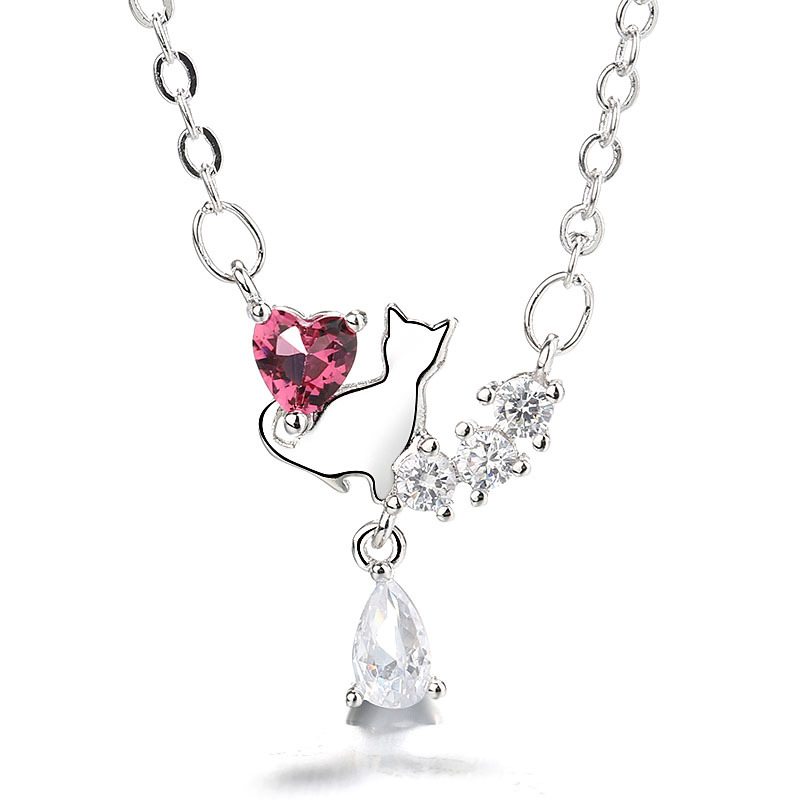 【Fresh designs】Water Drop Pendant Necklace Female Korean Style Soft Girl Cute Short Cat Clavicle Chain