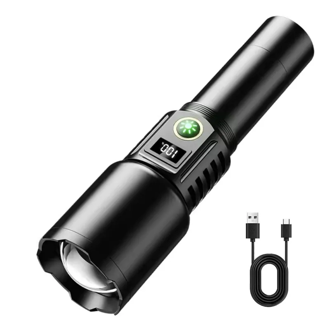 Ultra-Bright Rechargeable LED Flashlight with Digital Display & USB Charging Super Powerful Torch Emergency Light - Oju Store