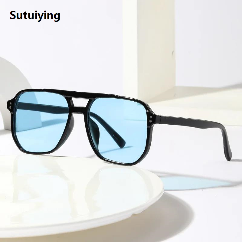 Sutuiying 2024 Outdoor Ocean Slice Double Beam Sunglasses New Retro Jelly Sales promotion Color Women Square Sunglasses UV400 Eye Protection Goggles