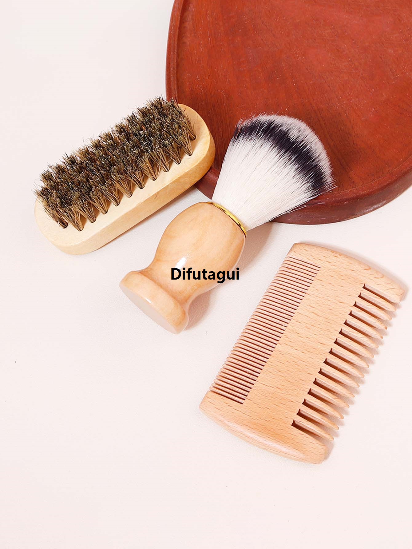 Difutagui Design Beauty Perfect－Set Brush Piece Set 3 Beards, Shave New to Remove Hair Dust－Natural Wood Handle, Portable.