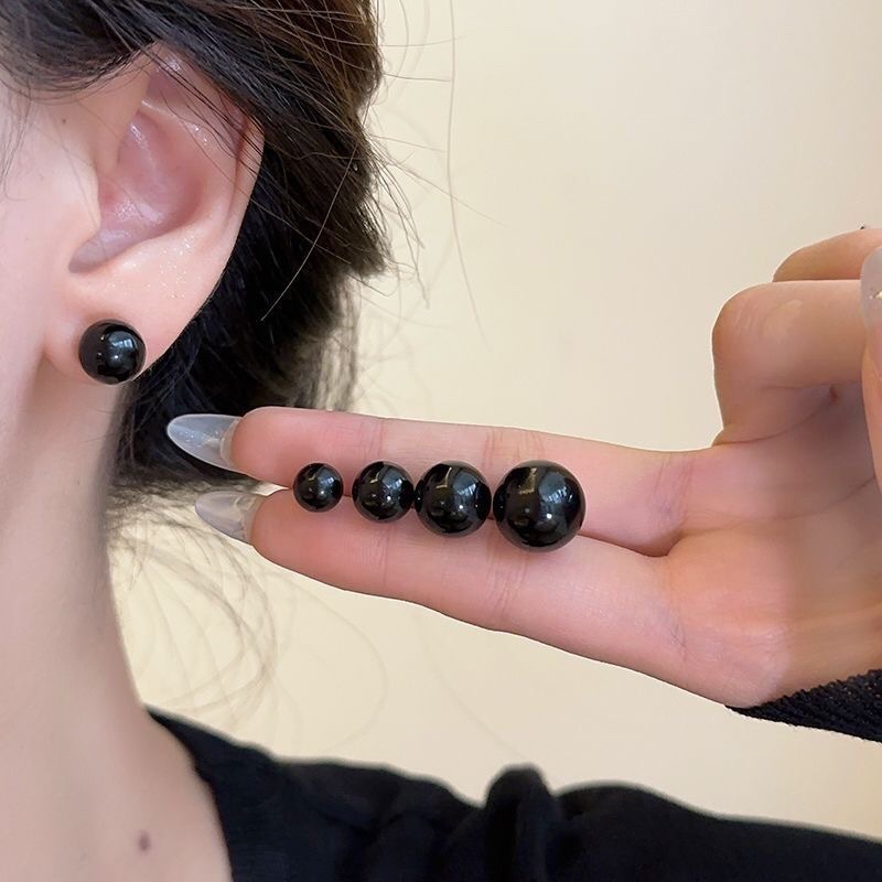 【New Arrivals】Silver Black Pearl Earrings Women's Cold Style Earrings Light Luxury Niche Design Advanced Sweet Cool Japanese and Korean Earrings