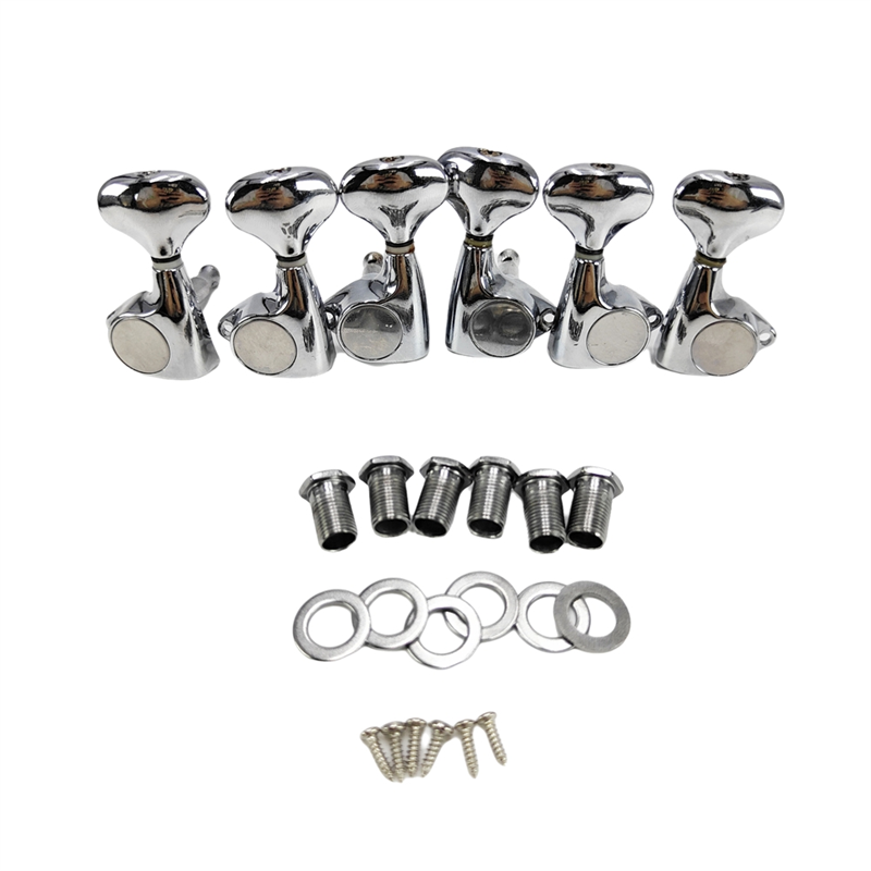 6 Pcs Small Fish-Tail Button Sealed-Gear String Tuning Pegs Tuners Machine Heads for Acoustic Electric Guitar Black