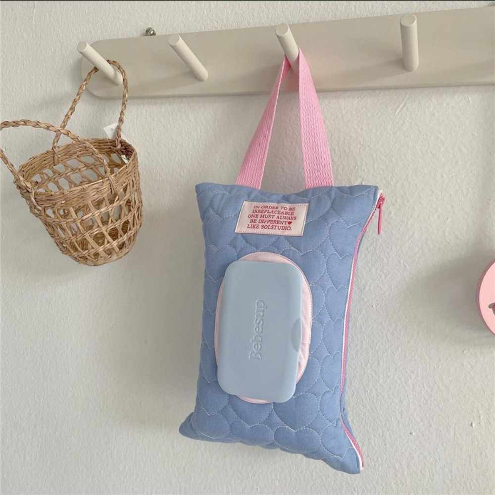 Fashion Hanging Tissue Bag Portable Macaron Color Tissue Storage Bag Baby Stroller Refillable Car Tissue Box