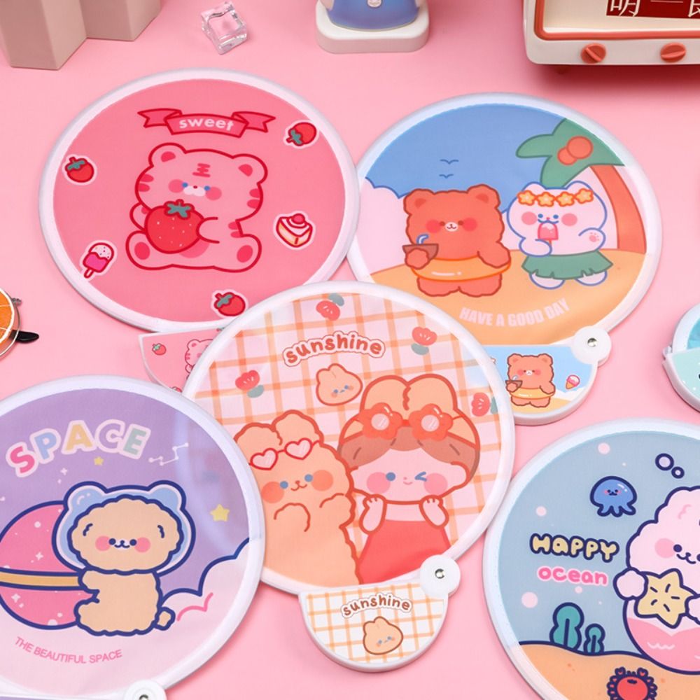 New Cartoon Foldable Fan Mini Creative Pocket Fan Portable Small Fresh Collapsible Fan