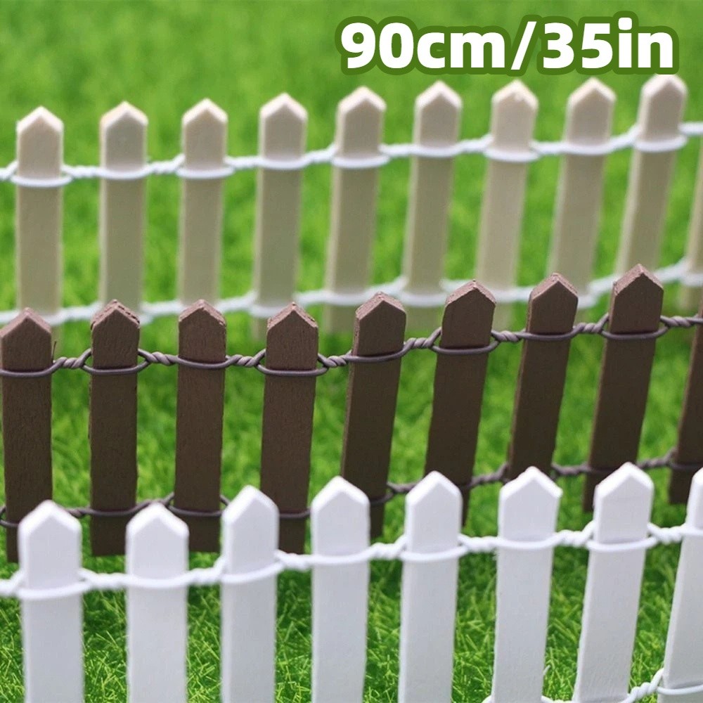 Solid Color 90x5cm Mini Fairy Garden Fence Natural Wood Customizable Miniature Picket Fence Multi-purpose Decorative Micro Landscape Fence DIY Crafts