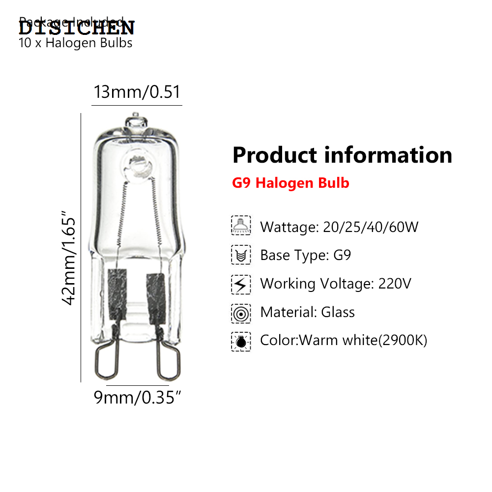 DISICHEN Special 10Pcs 220V 240V 230V Oven Light Bulb G9 high temperature bulb Steamer light G9 oven lighting bulb 20w 25w 40w 60w 360 degrees