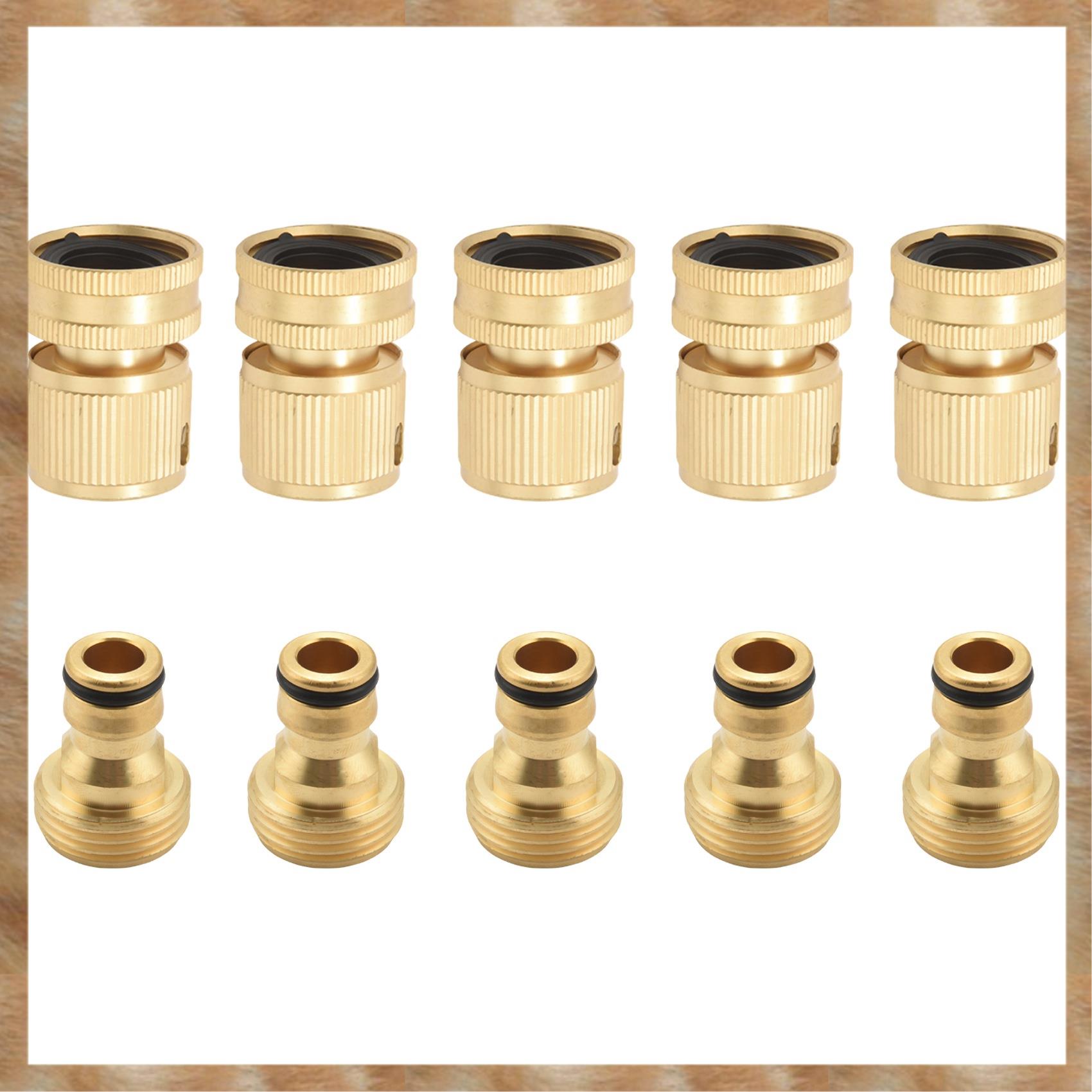 Kqueebee Garden Hose Quick Connectors Solid Brass 3/4 Inch GHT Thread Easy Connect Fittings No-Leak Water Hose Male Female Value 5 Pack