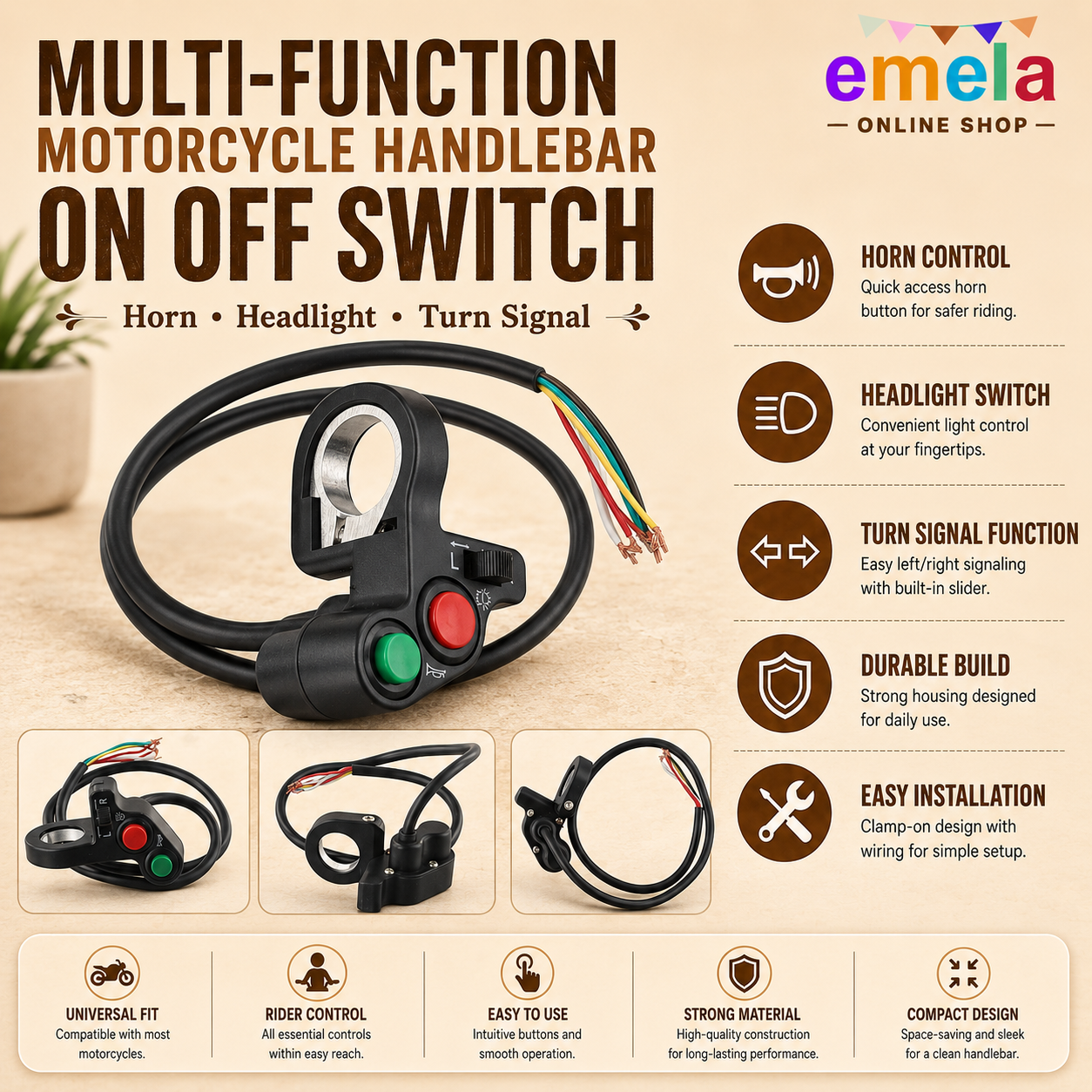 Multi-function Motorcycle Handlebar ON OFF Switch for Horn Headlight Turn Signal