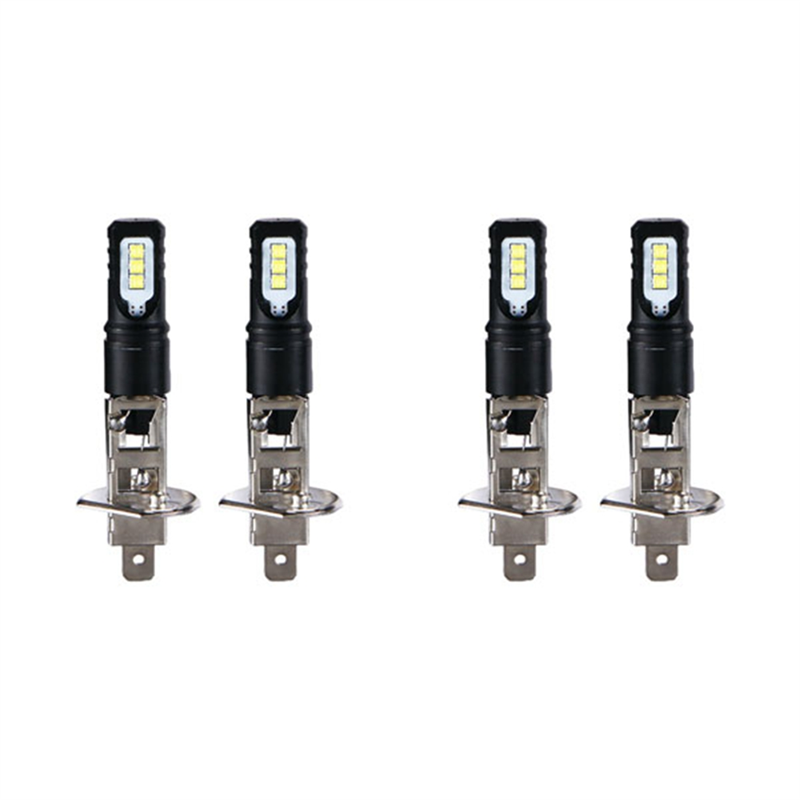 4X 6000K Super Bright White 6000LM DRL H1 LED Headlight Bulb Kit Black Aluminum Alloy