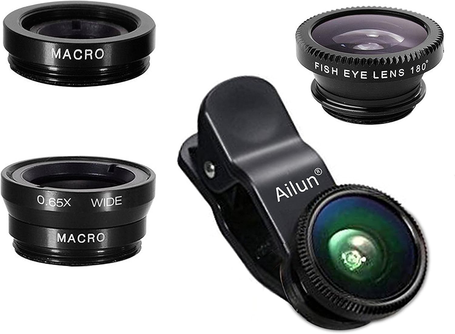 Phone Lens,by Ailun,3 in 1 Clip on 180 Degree Fish Eye Lens+0.65X Wide Angle+10X Macro Lens,Universal HD Camera Lens Kit for Mobile Phone,Cellphone,Smart Phone BLES ONLINE