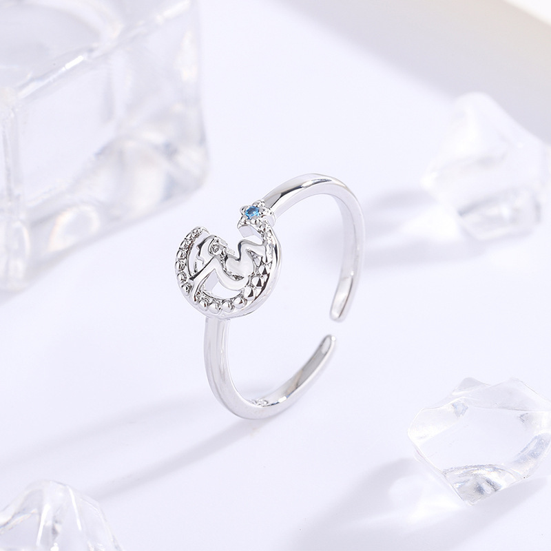 【Fresh designs】New Korean-style Little Prince Moon Star Ring Women's Simple Fashion Gentle Cute Design Sense Open Ring Ring