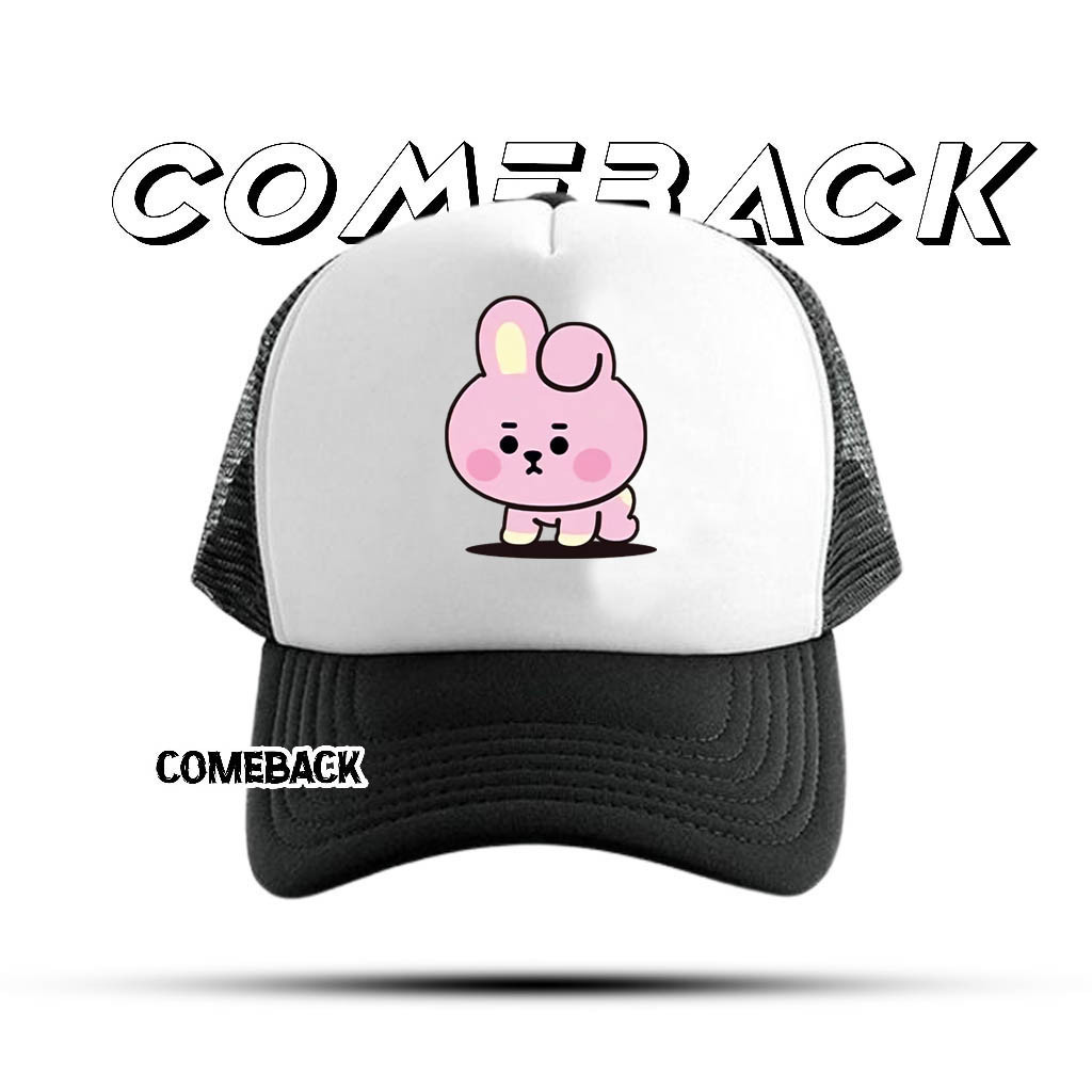 BT21 Ideas Cute Cartoon Prints White Red Mesh Trucker Cap Flat Brim
