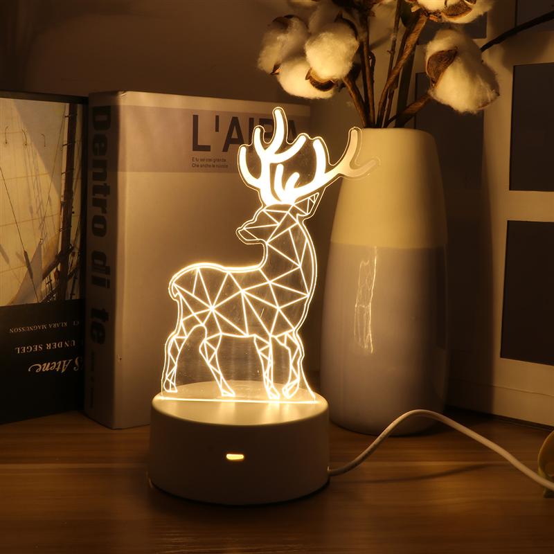 NEW 【Innovative design】Acrylic LED Night Light Creative Illumination 3D Sika Deer Table Lamp Warm Decorative Lights Table Lamp For Bedroom Kids Room