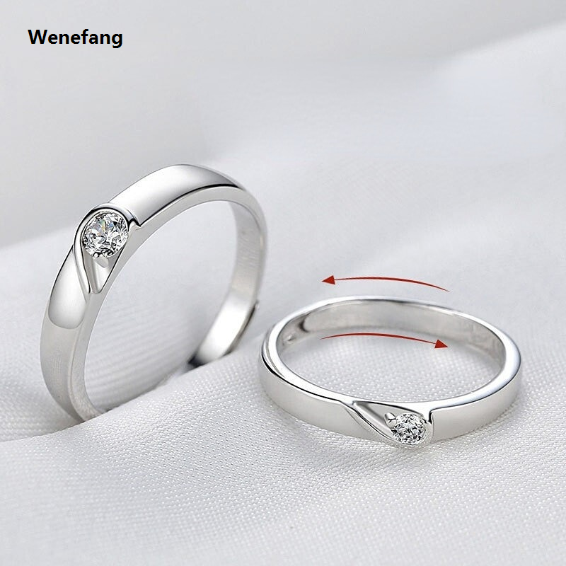 Wenefang New Silver Plated Couple Ring Jewelry For Lovers Forever Endless 2025 New Love Heart Zircon Ring Adjustable Open Ring Wedding Engagement