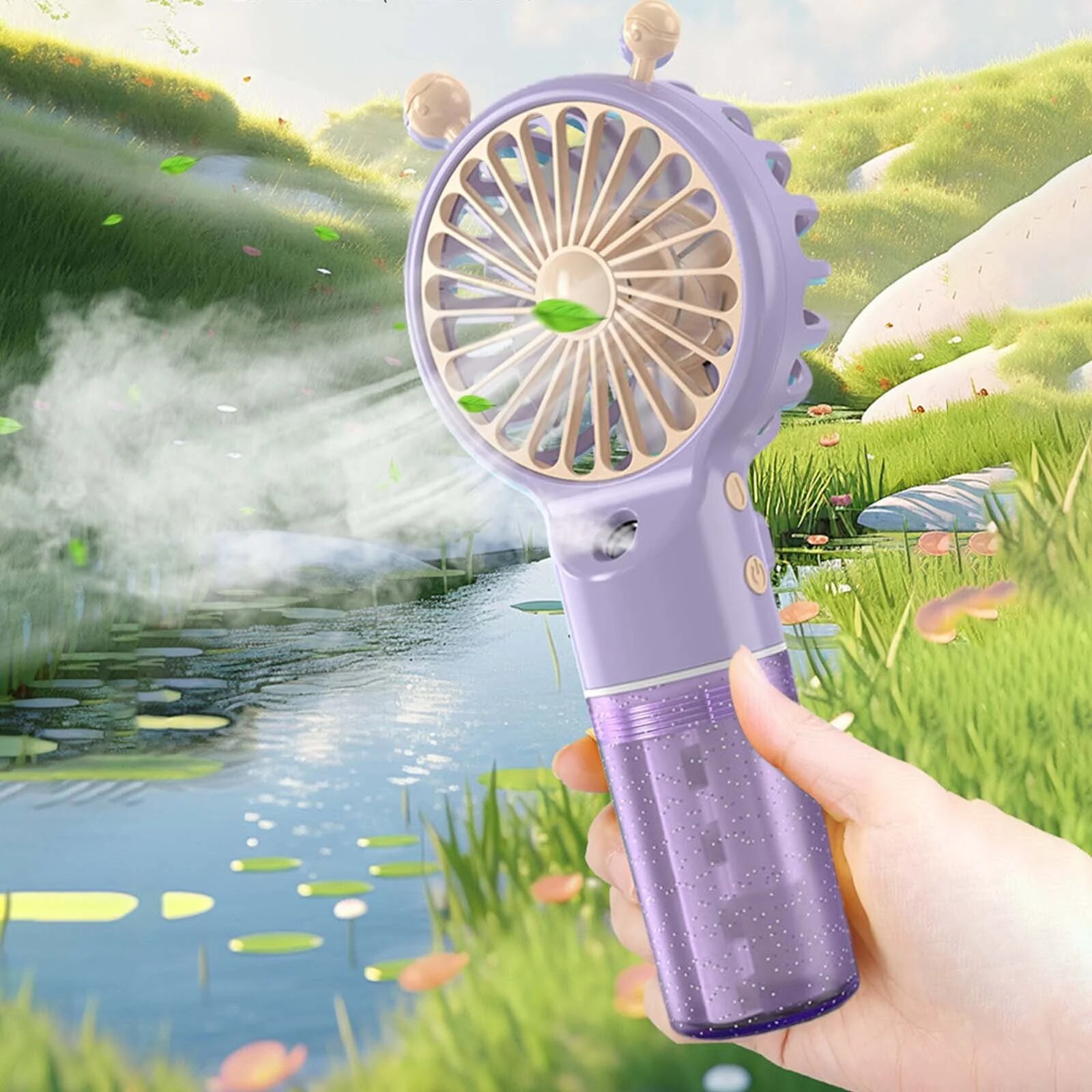 2 in 1 Portable Mini Humidity Fan with Water Spray | USB Rechargeable Handheld Cooling Fan | Lightweight Noiseless Mist Fan for Kids & Adults | Home Outdoor Travel Fan - ProductsBook