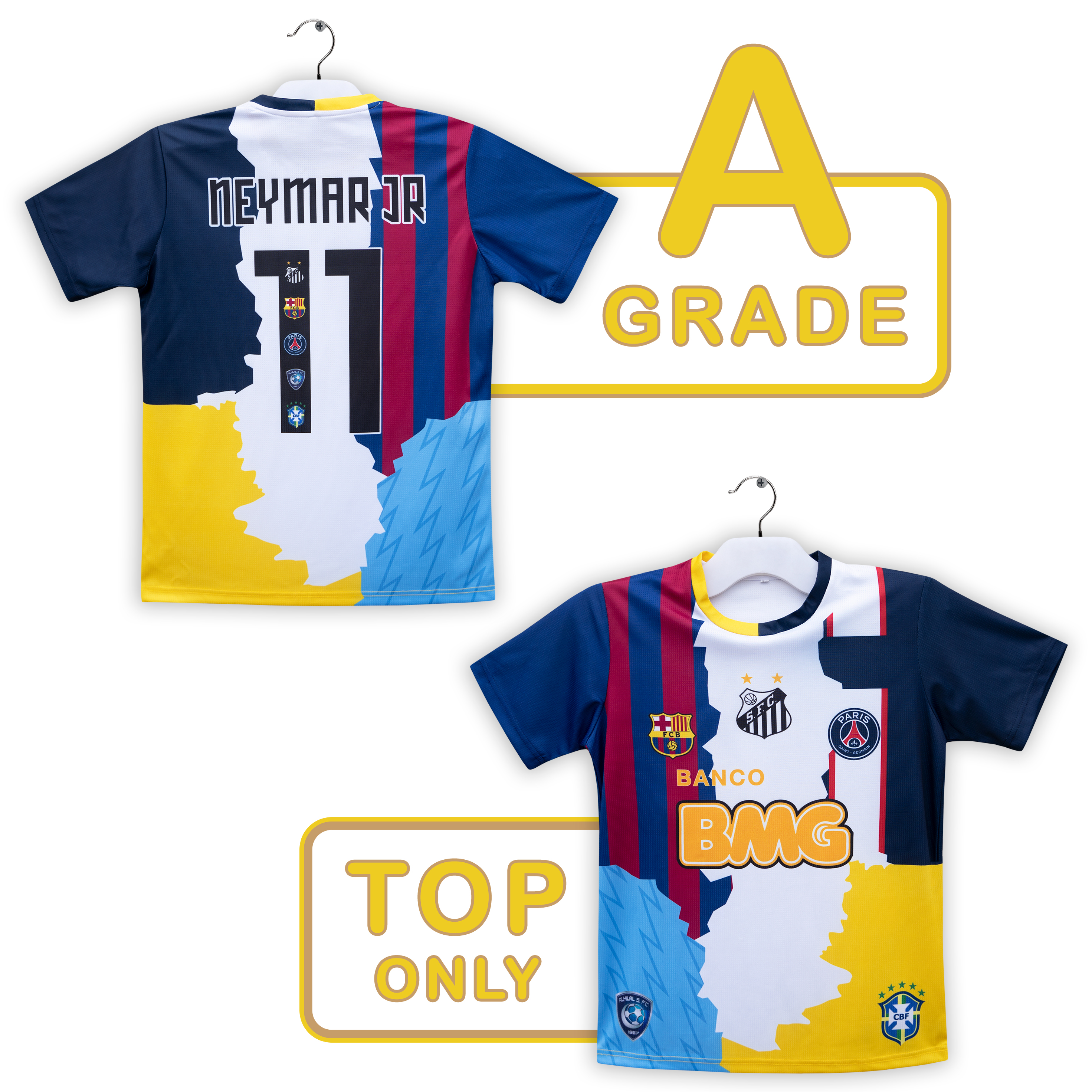 Neymar 10 Printed All Home Clubs And Country Printed T-Shirt For Men | Brazil | Barcelona | PSG | Al-Hilal | Santos FC | Neymar 10 Printed | A Grade | Top Only