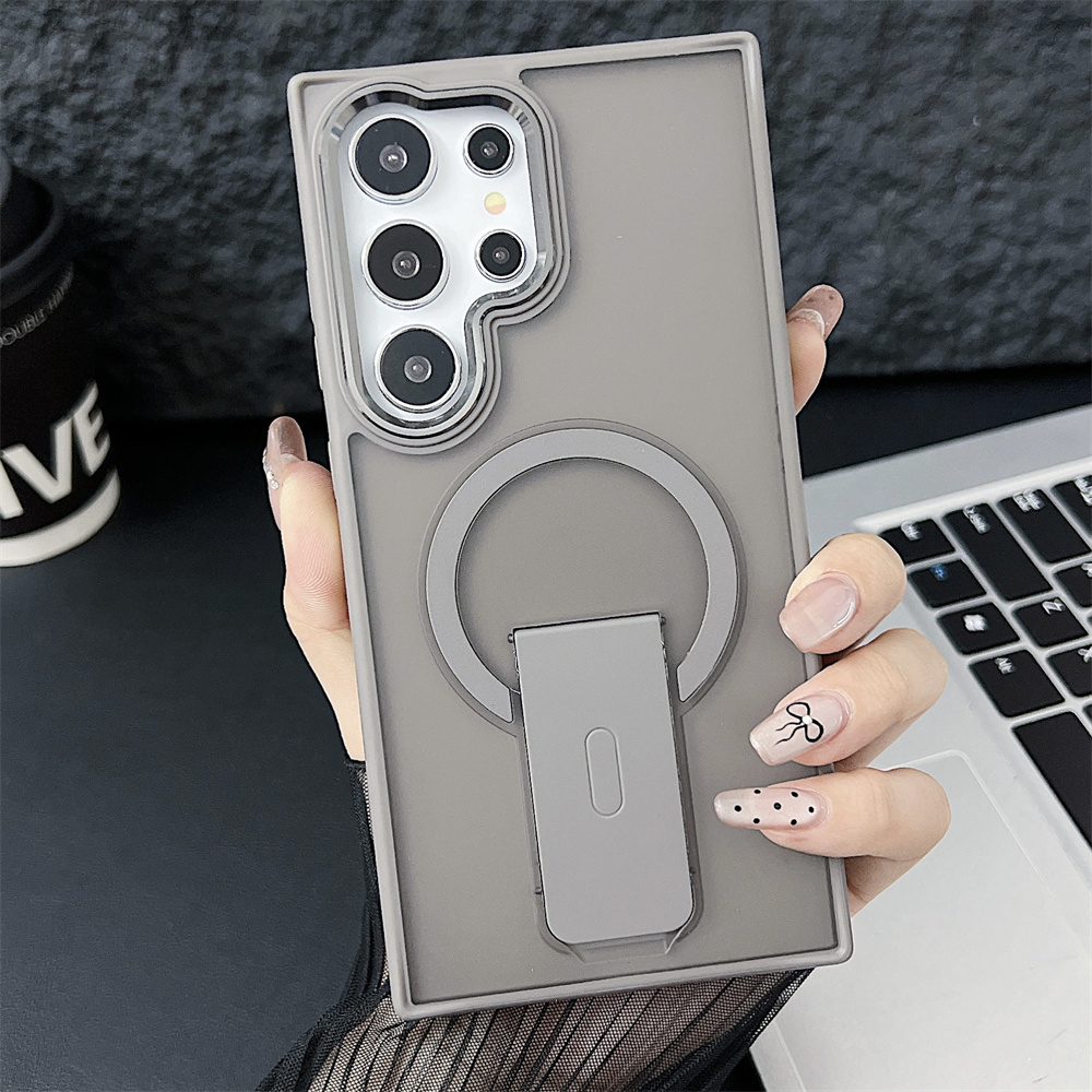 HODON Luxury Matte Magnetic Fold Stand Bracket Case For Samsung S25 S24 Ultra Plus Magnetic Wireless Charging Cover