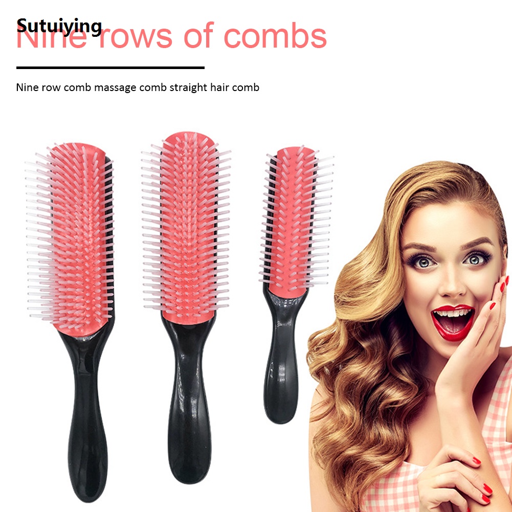 Sutuiying 9-Rows Detangling Hair Brush Denman Detangler Hairbrush Scalp Fifty percent discount Massager Straight Curly Wet Removable DIY Hair Comb Brush