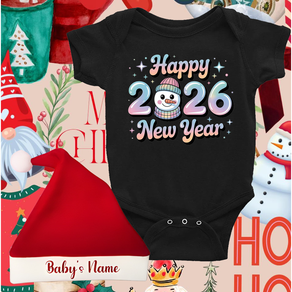 2026 Christmas Theme Unisex Baby Romper New Year'S Romper Cute Cartoon Print Baby Onesie APLB