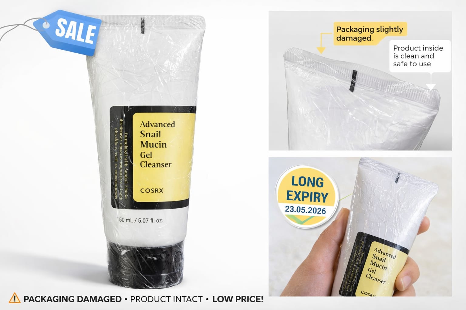 1 Piece Advanced Snail Mucin Gel Cleanser - 150ml | New, Sealed by Seller (Shrink-Wrapped) | Outer Packaging Damaged, Product Intact | Discount Price - New Item Import Damage