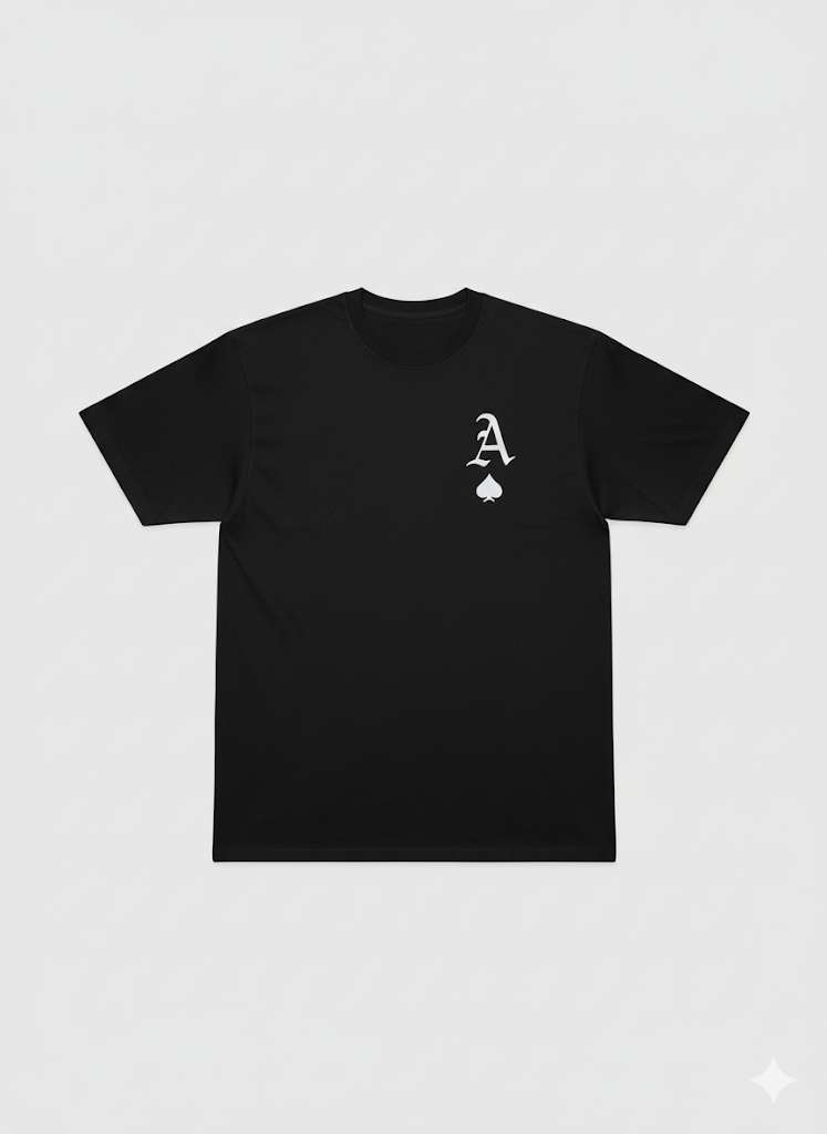 cotton men's summer casual A-letter poker pattern print loose size round neck T-shirt (BLACK/XL ) Bles OnlineQC