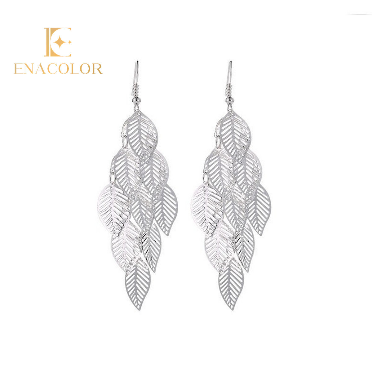 Enacolor Elegant Silver Metal Leaves Drop Dangle Earrings for Women Girls