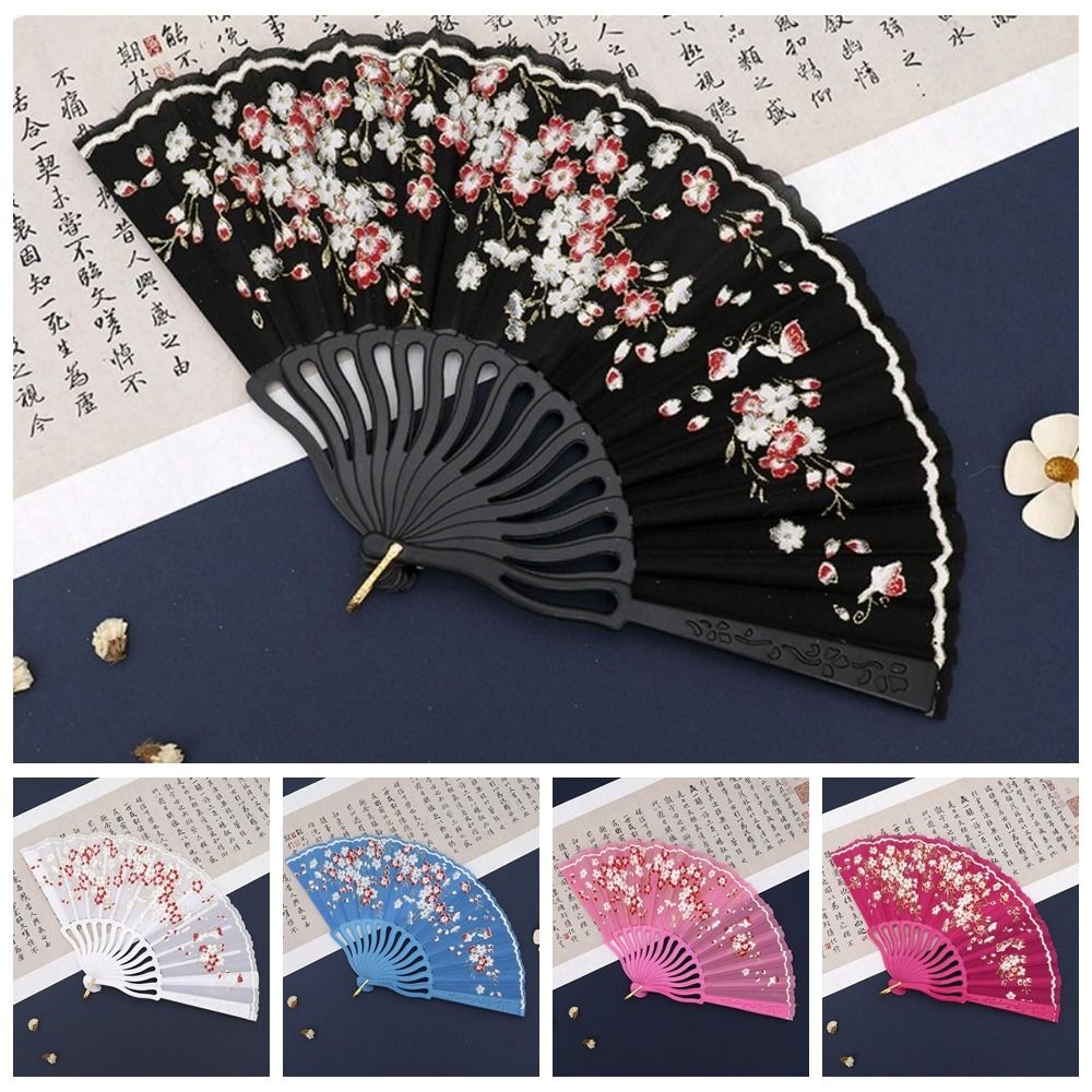 Elegent Chinese Style Plum Blossom Fan Plastic Cloth Dance Fan Home Decoration Dance Performance Props Hand Held Fan