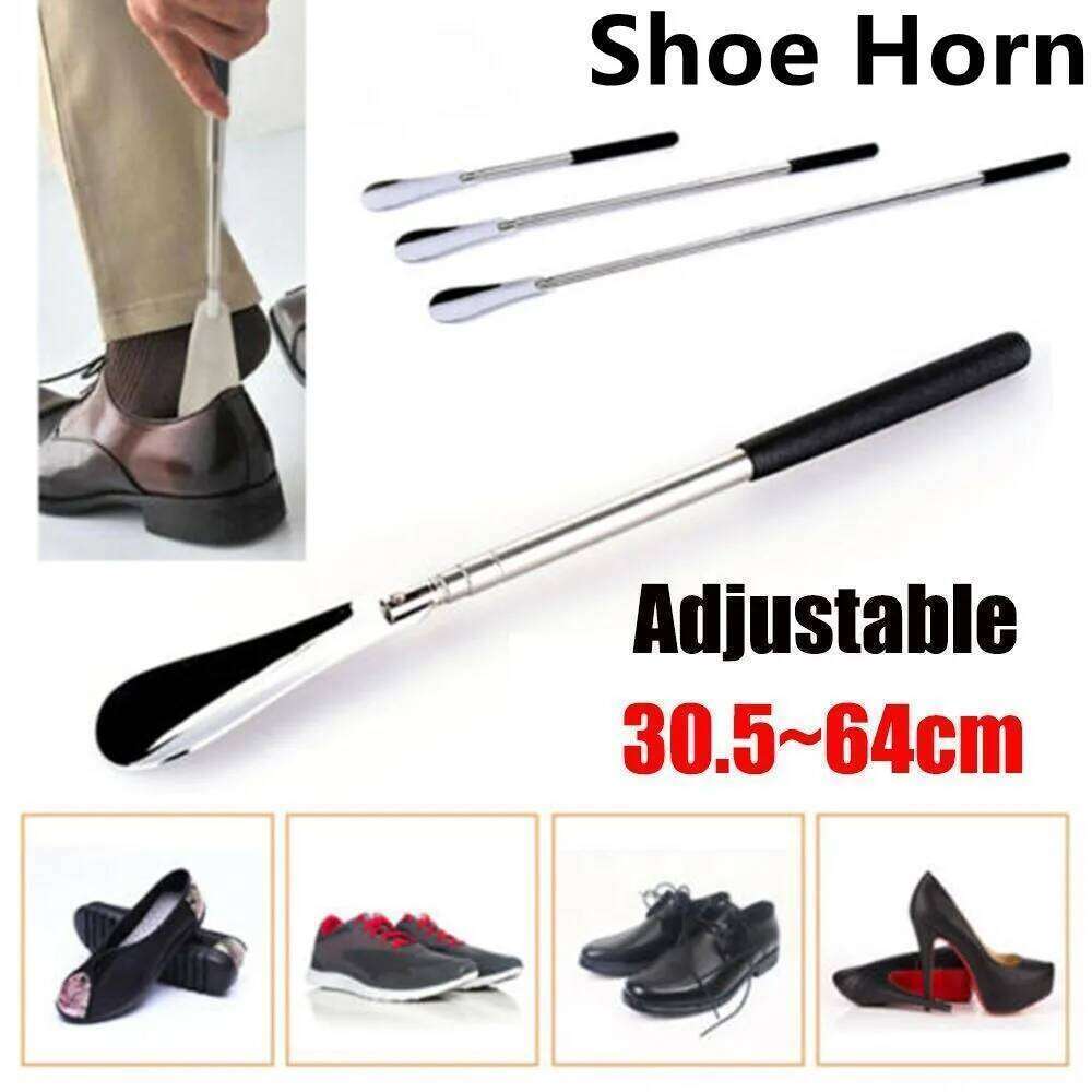 30-64cm Telescopic Long Handle Shoehorn Stainless Steel Horn Lifter Tool Shoe Lifting Device For Elderly And Pregnant Women