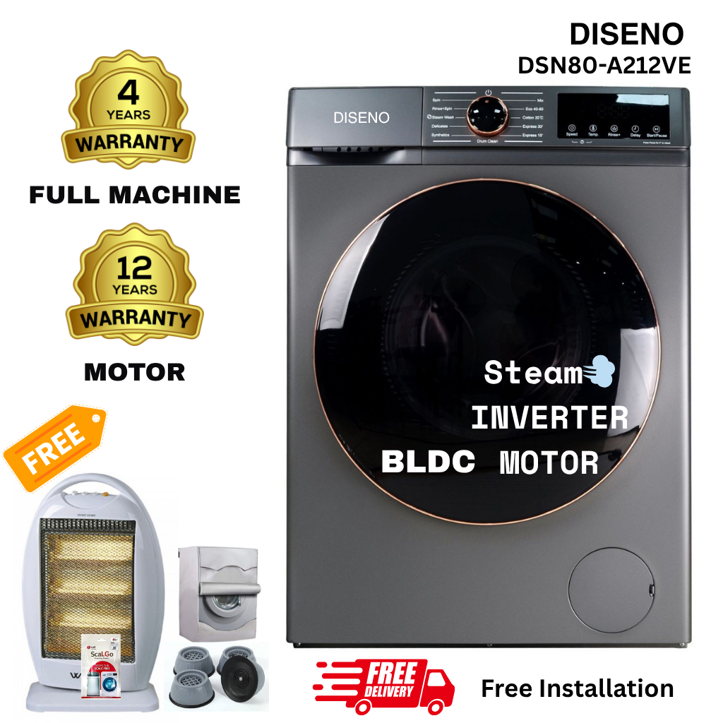 DISENO 8KG Washing Machine BLDC Inverter Motor-Steam Wash-Ultra Silent DSN80-A212VE