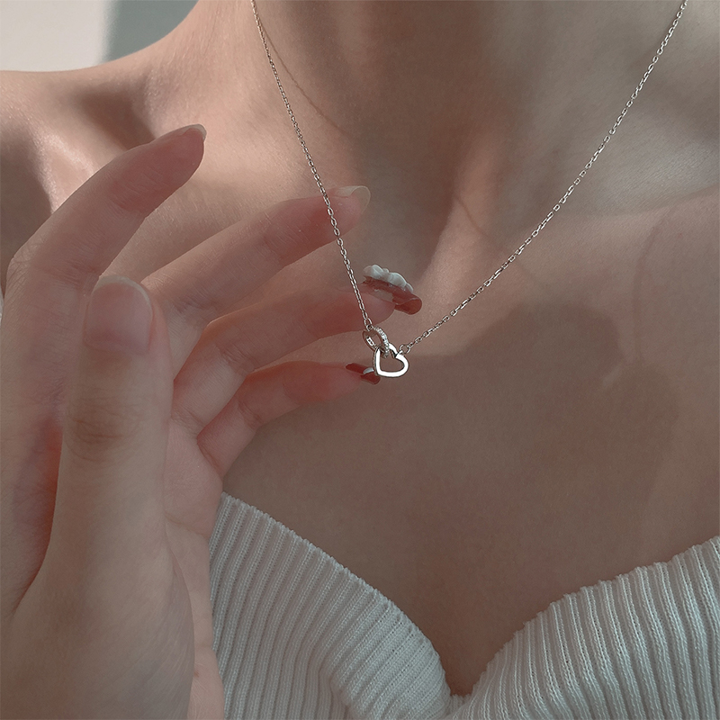 Simple Double Heart Pendant Necklace For Women Couple Alloy Silver Color Clavicle Chain Wedding Party Friends Jewelry Gift