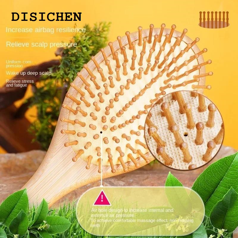 DISICHEN Affordable Bamboo Wood Comb Professional Hair Brush for Massaging The Scalp Hair Care Round Bead Comb Healthy Anti-static Hair Brush