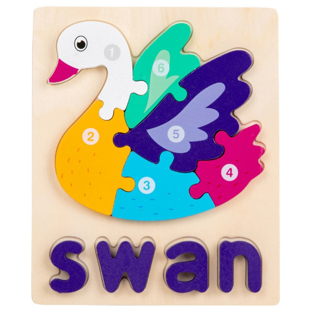 Colorful Wooden Dog Shaped Numerical Number with Animal Name Puzzle for Kids - 3D Montessori Early Learning & Educational Toys